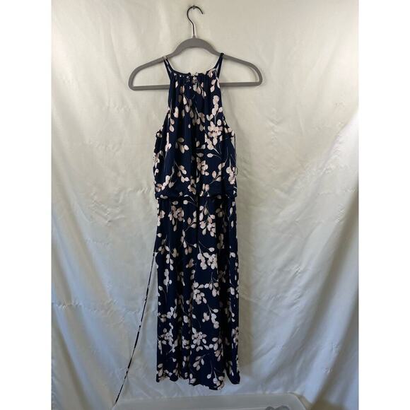 Maggy London Womens Navy Floral Halter Top Jumpsuit w/pockets Size 4 - Picture 4 of 6